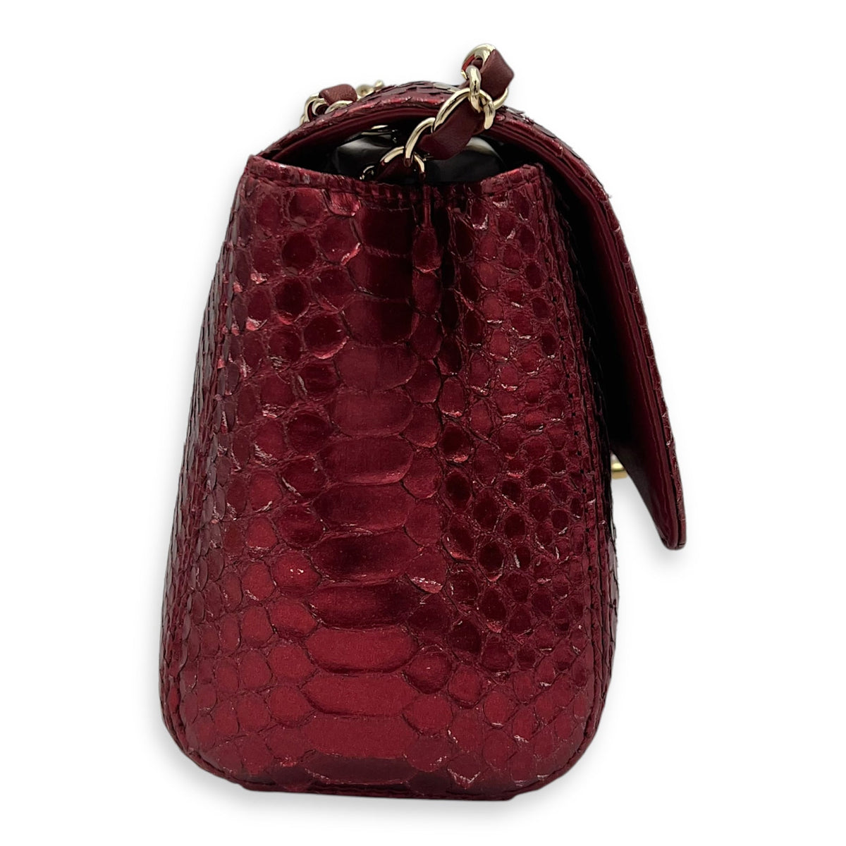 Classic Red Shoulder Bag in Python Leather, Gold hardware