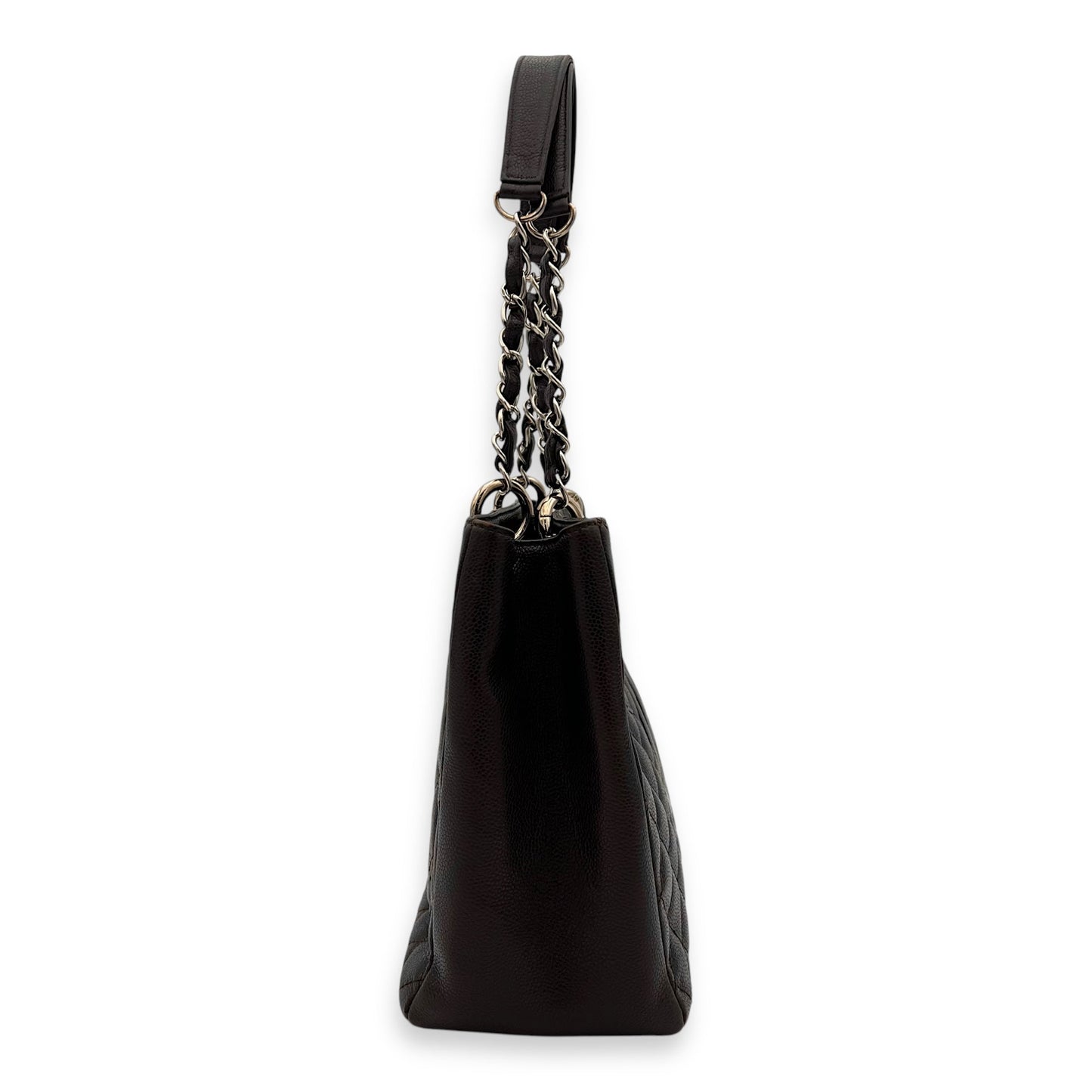 GST Tote Bag Brown in Caviar Leather, Silver hardware
