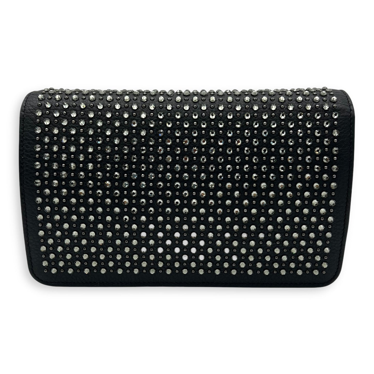 Swarovski flap Wallet On Chain Black in Calfskin, Silver hardware