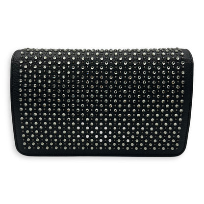 Swarovski flap Wallet On Chain Black in Calfskin, Silver hardware