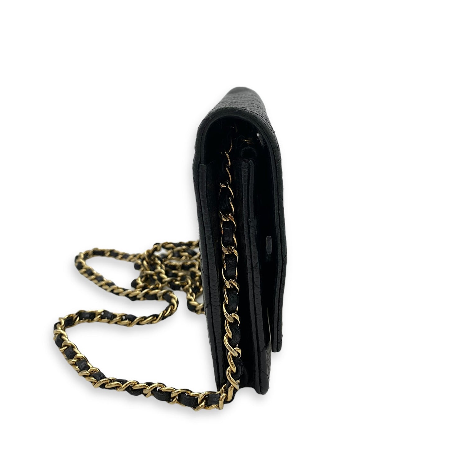 WOC Wallet On Chain Small Black in Caviar Leather, Gold hardware