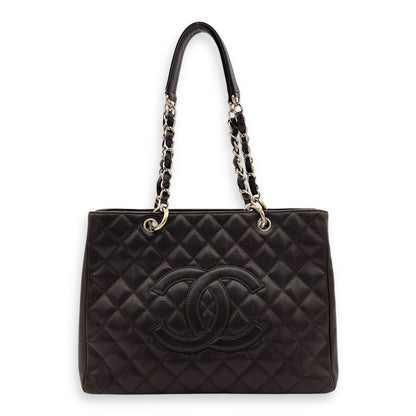 GST Tote Bag Brown in Caviar Leather, Silver hardware