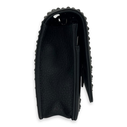 Swarovski flap Wallet On Chain Black in Calfskin, Silver hardware
