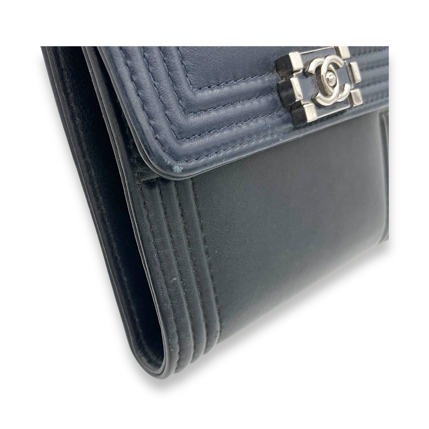 Boy Black Wallet in Lambskin, Silver hardware