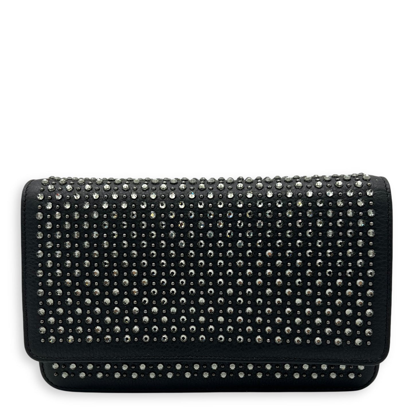 Swarovski flap Wallet On Chain Black in Calfskin, Silver hardware