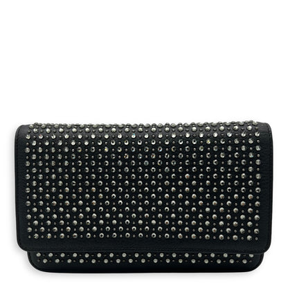 Swarovski flap Wallet On Chain Black in Calfskin, Silver hardware