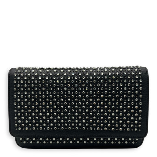 Swarovski flap Wallet On Chain Black in Calfskin, Silver hardware