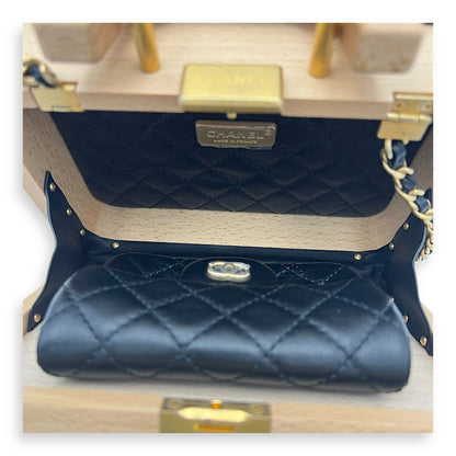 Beech CC Vanity Brown Top Handle Bag in Wood and Leather Trim, Gold hardware