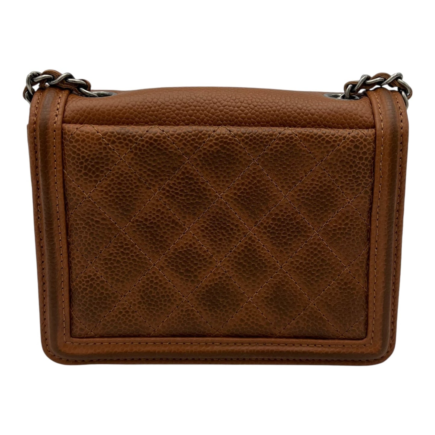 Dallas Boy Brick Crossbody Bag Brown in Caviar Leather, Ruthenium hardware