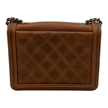 Dallas Boy Brick Crossbody Bag Brown in Caviar Leather, Ruthenium hardware
