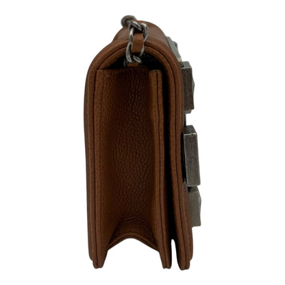 Dallas Boy Brick Crossbody Bag Brown in Caviar Leather, Ruthenium hardware