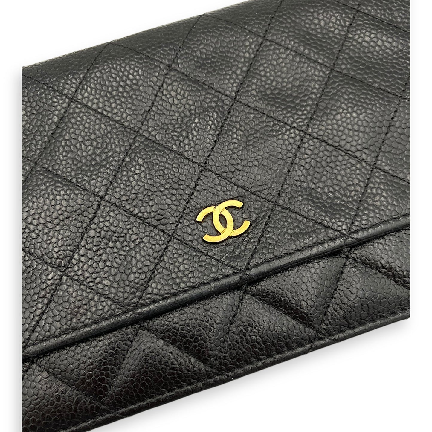 WOC Wallet On Chain Small Black in Caviar Leather, Gold hardware