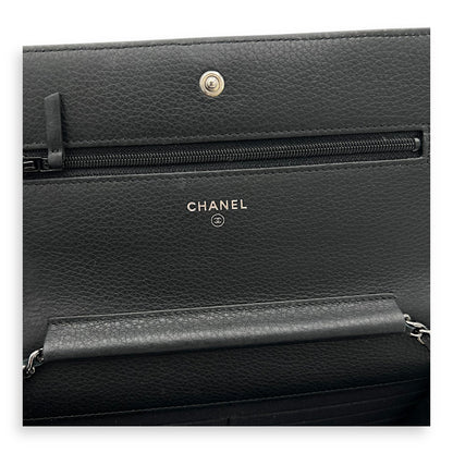 Swarovski flap Wallet On Chain Black in Calfskin, Silver hardware