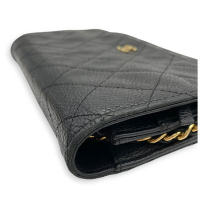 WOC Wallet On Chain Small Black in Caviar Leather, Gold hardware