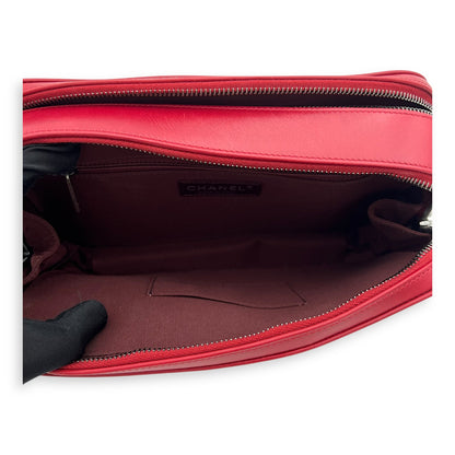 Coco Boy Camera Red Crossbody Bag in Calfskin, Ruthenium hardware