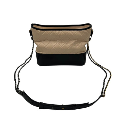 Gabrielle Large Beige Shoulder Bag in Calfskin, Mixed hardware