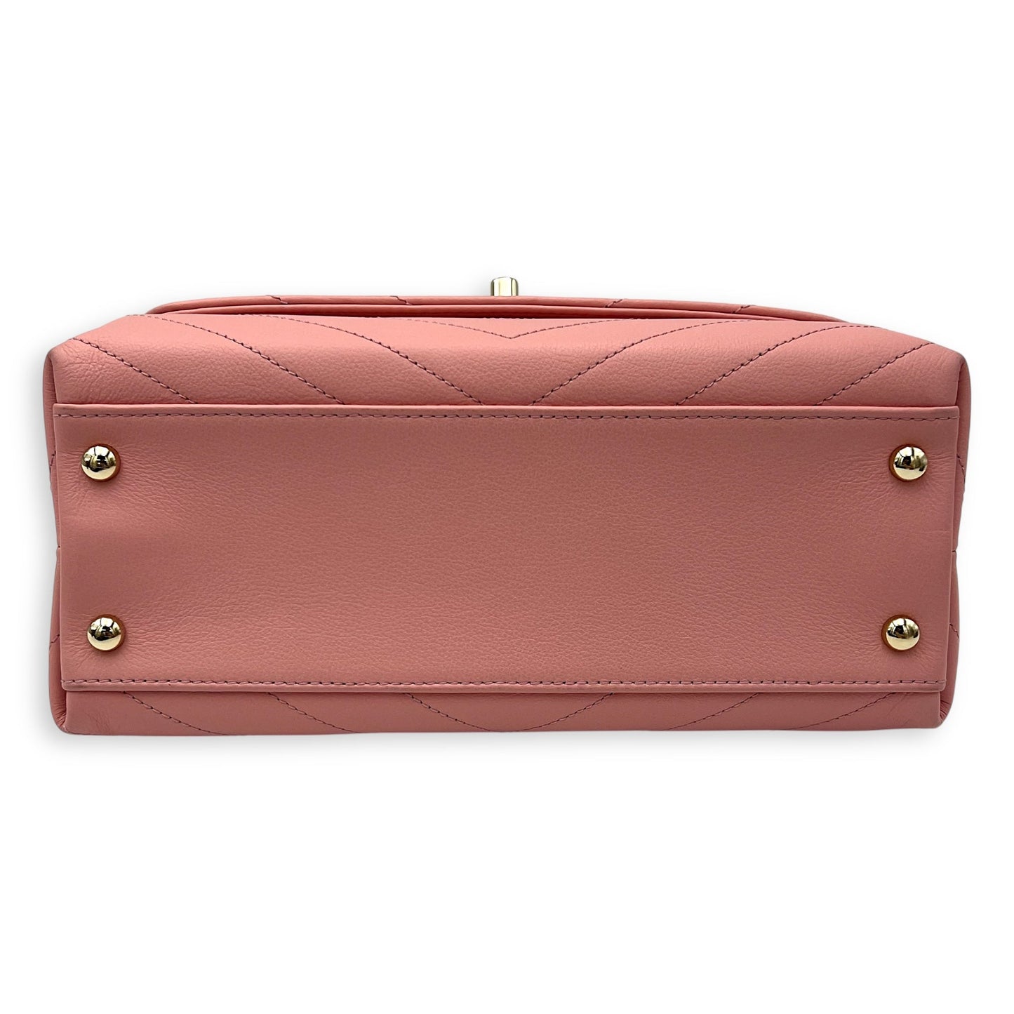 Chevron Chic Small Pink Top Handle Bag in Calfskin, Gold hardware