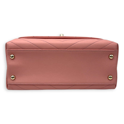 Chevron Chic Small Pink Top Handle Bag in Calfskin, Gold hardware
