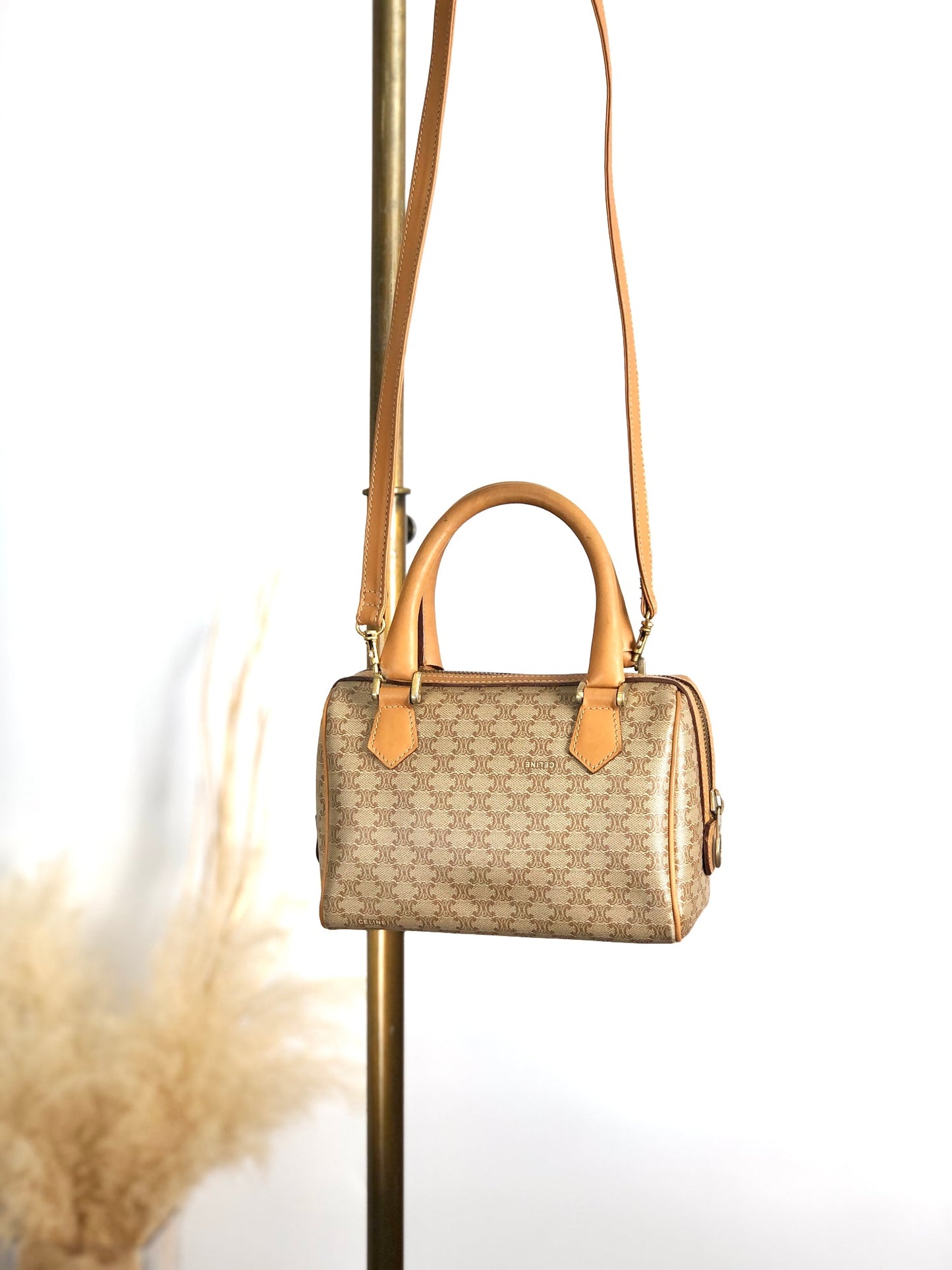 CELINE Macadam Two-way Small Handbag Shoulder bag Beige Vintage v4cuzg