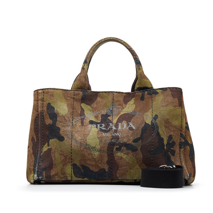 Prada Canapa Logo Camouflage Canvas Satchel (SHG-GSCZz3)