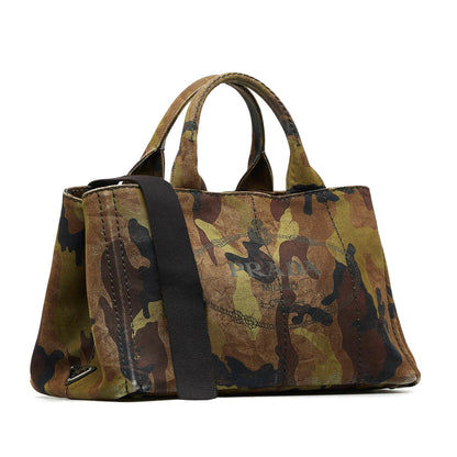 Prada Canapa Logo Camouflage Canvas Satchel (SHG-GSCZz3)