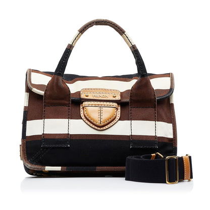 Prada Canapa Righe Stripe Satchel (SHG-kRpi8k)