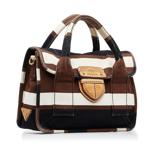 Prada Canapa Righe Stripe Satchel (SHG-kRpi8k)