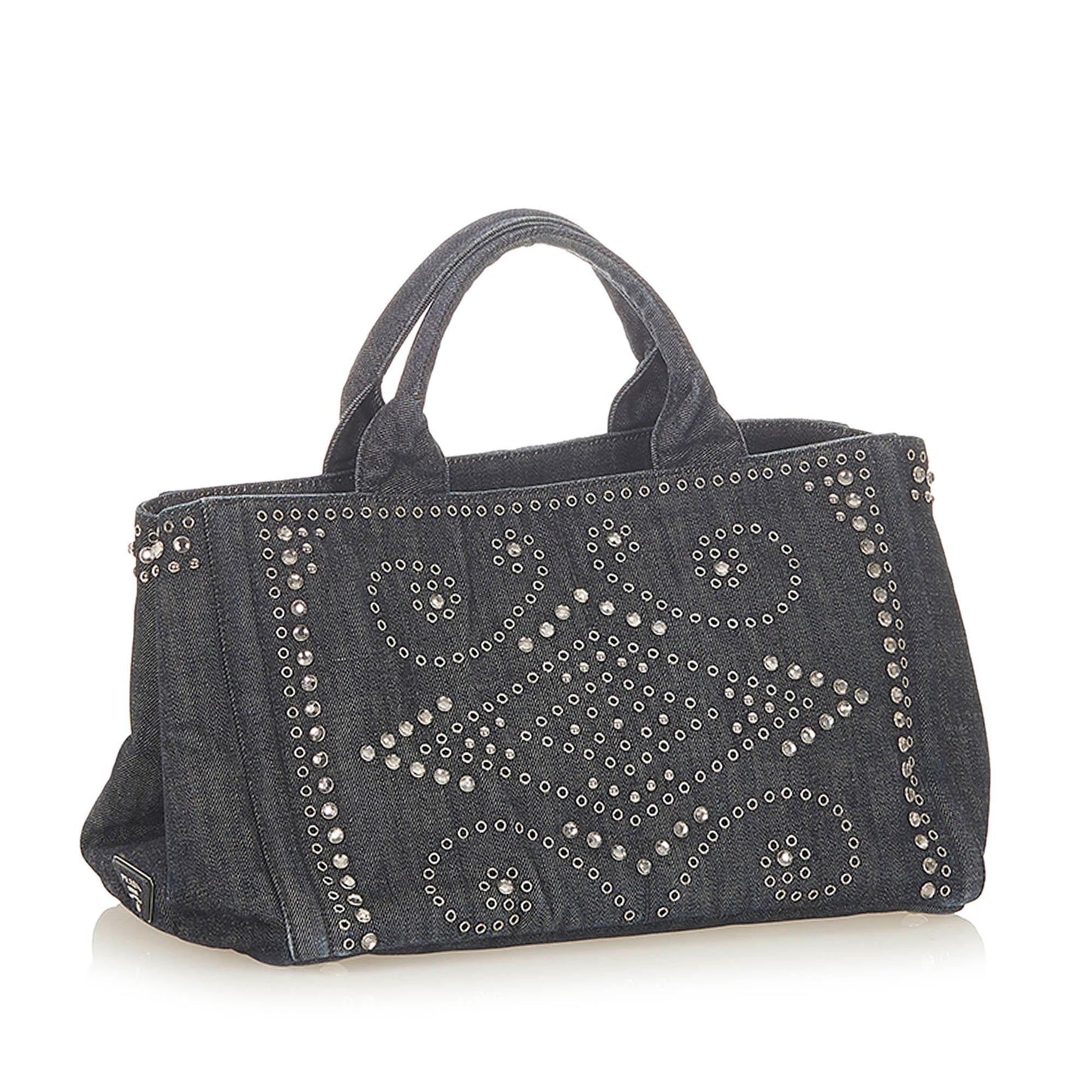 Prada Canapa Studded Denim Tote Bag (SHG-19208)