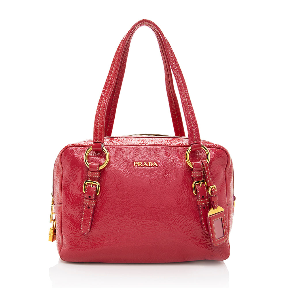 Prada Crinkled Patent Leather Satchel - FINAL SALE (SHF-17678)