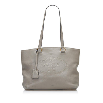 Prada Embossed Logo Leather Tote (SHG-wrixDz)