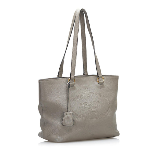 Prada Embossed Logo Leather Tote (SHG-wrixDz)