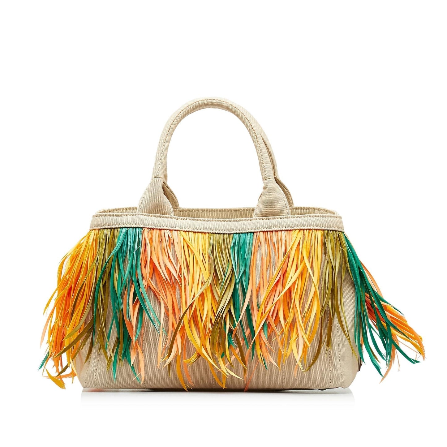 Prada Mini Canapa Convertible Canvas and Feather Tote (SHG-bZQuJY)