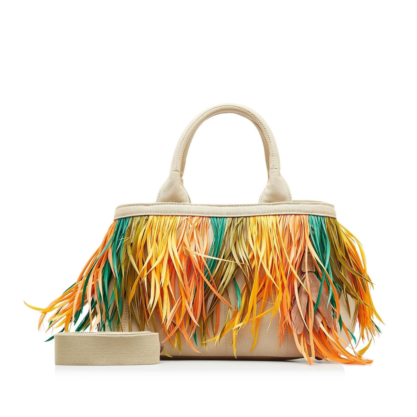 Prada Mini Canapa Convertible Canvas and Feather Tote (SHG-bZQuJY)