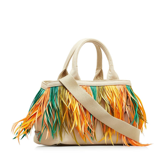 Prada Mini Canapa Convertible Canvas and Feather Tote (SHG-bZQuJY)