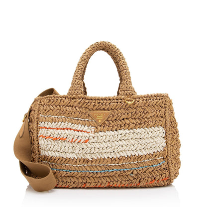 Prada Raffia Canapa Small Shopping Tote (SHF-4HH5Ew)