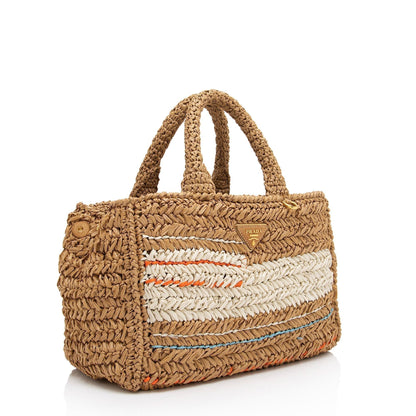 Prada Raffia Canapa Small Shopping Tote (SHF-4HH5Ew)