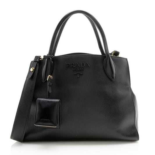 Prada Saffiano Cuir Leather Monochrome Medium Tote (SHF-12823)