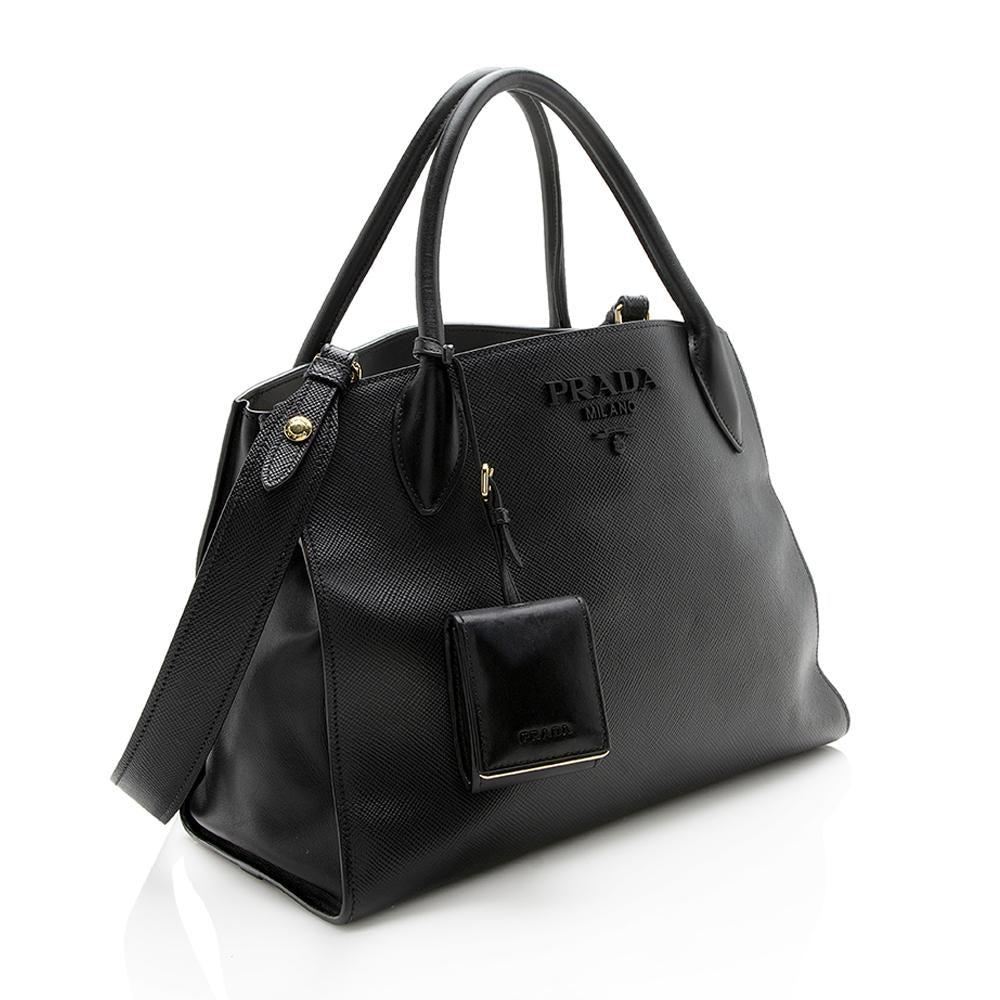 Prada Saffiano Cuir Leather Monochrome Medium Tote (SHF-12823)