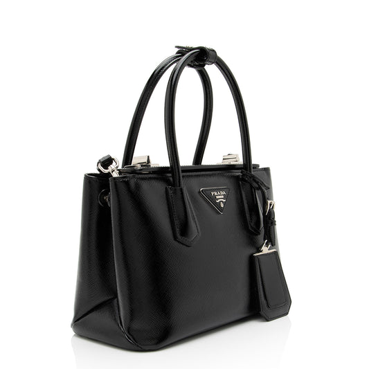 Prada Saffiano Cuir Leather Twin Mini Tote (SHF-7tT75x)