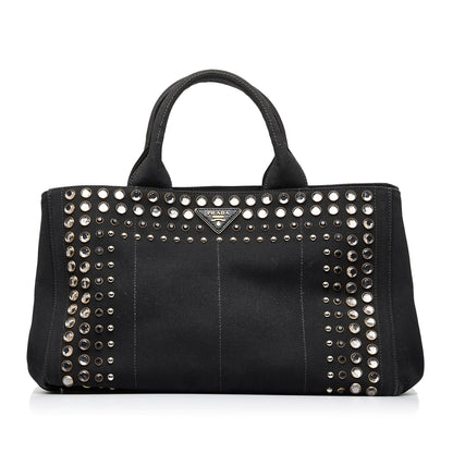 Prada Studded Canapa Tote Bag (SHG-75Jb0C)