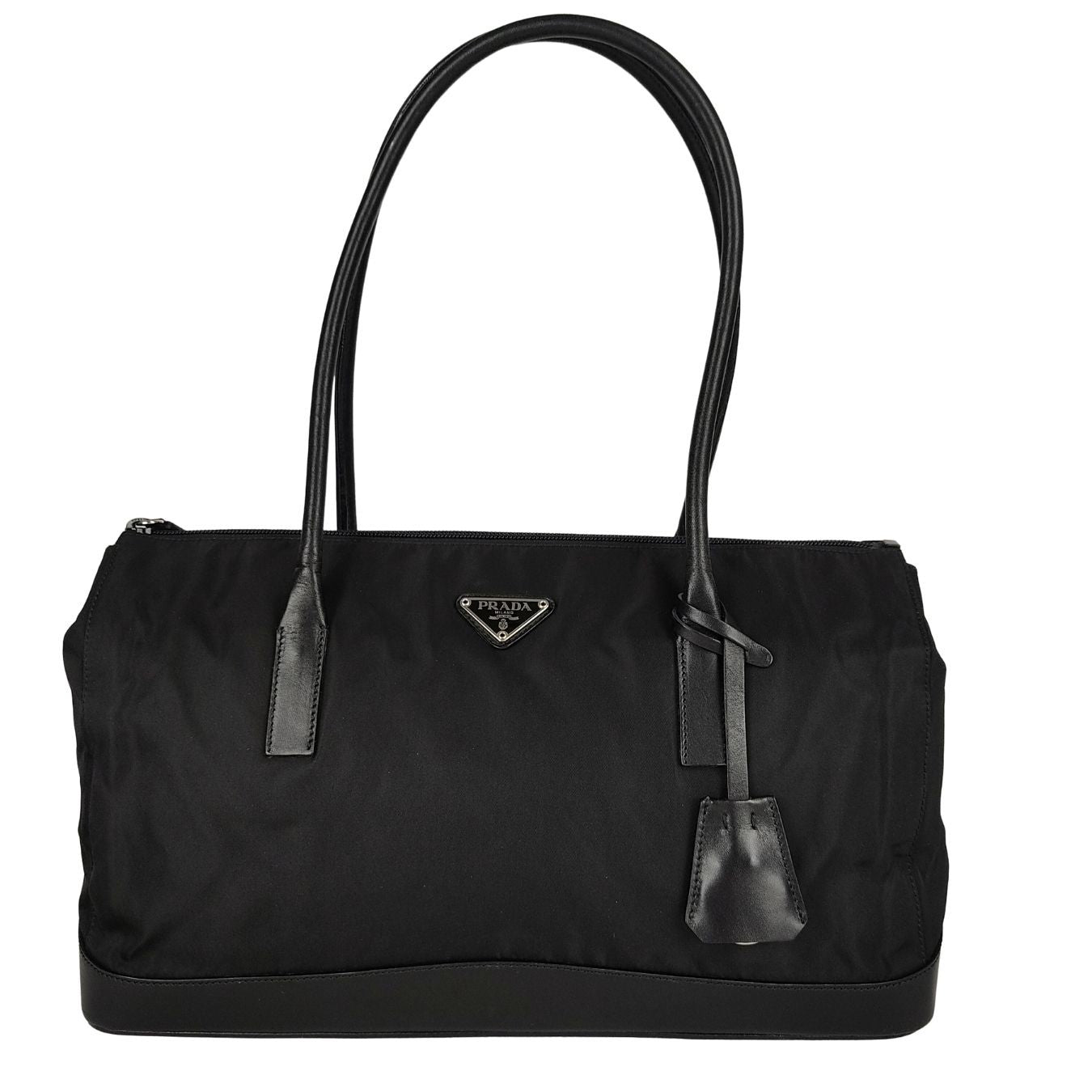 Prada unisex shoulder Bag in nylon and black leather