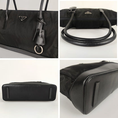 Prada unisex shoulder Bag in nylon and black leather