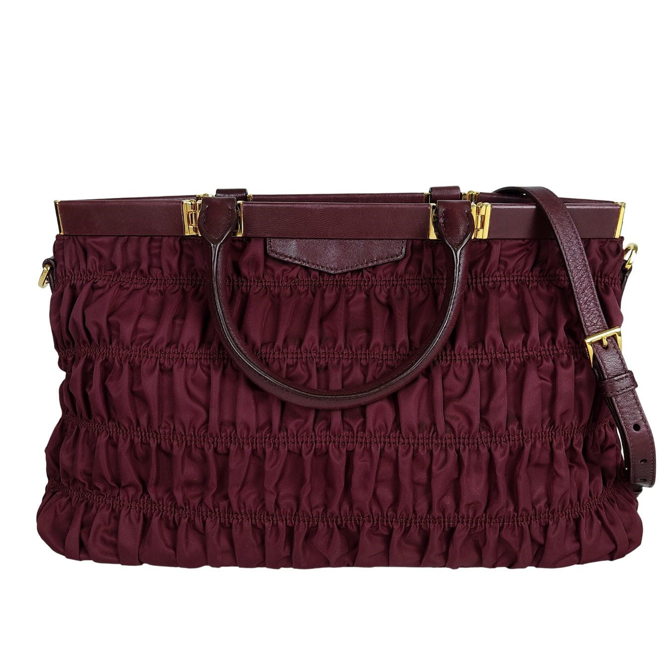 Prada Gaufre shoulder Bag in burgundy nylon and leather trim