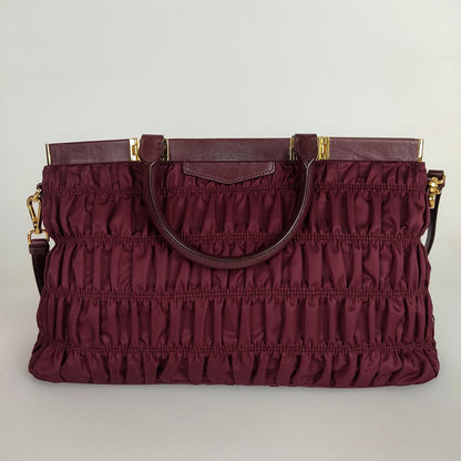 Prada Gaufre shoulder Bag in burgundy nylon and leather trim