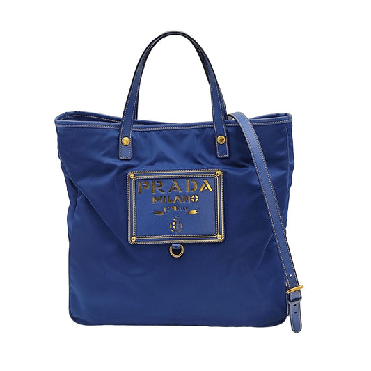 Prada tote shoulder Bag in light blue nylon with gold logo