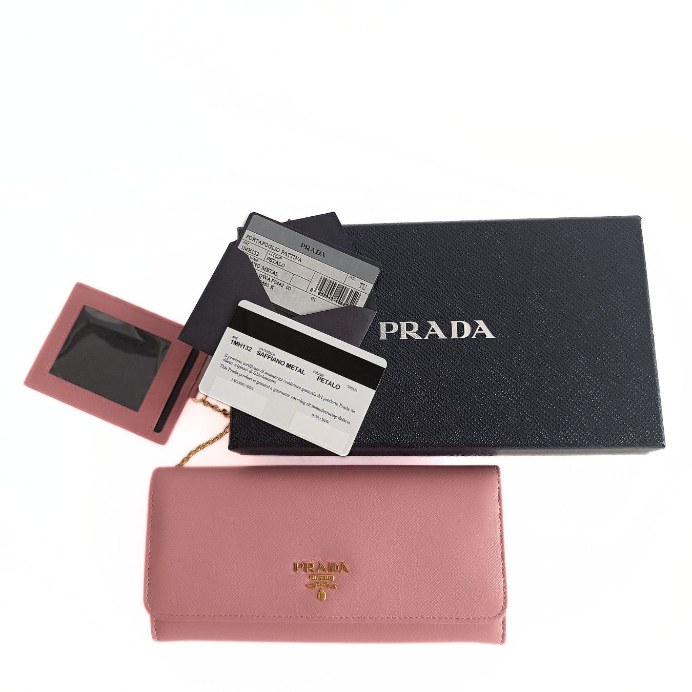 PRADA pink Saffiano Metal long wallet