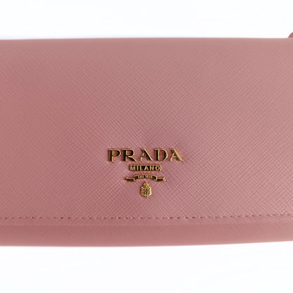 PRADA pink Saffiano Metal long wallet