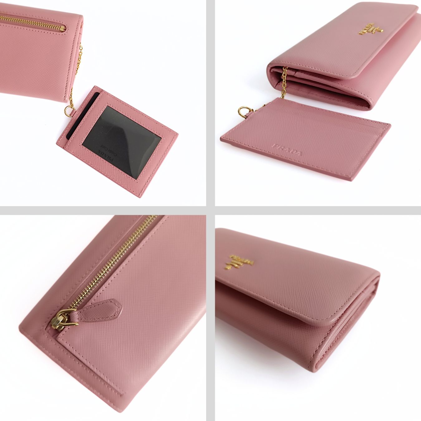 PRADA pink Saffiano Metal long wallet