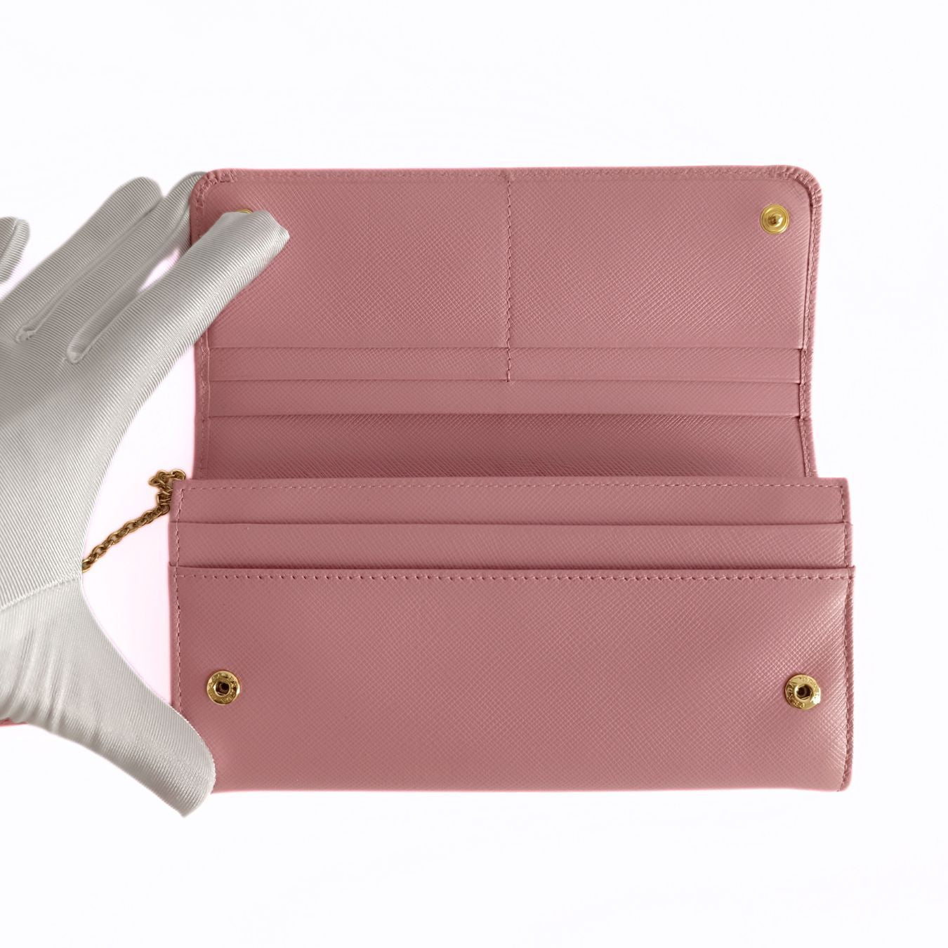 PRADA pink Saffiano Metal long wallet