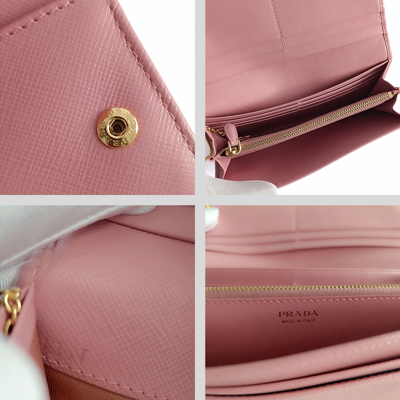 PRADA pink Saffiano Metal long wallet